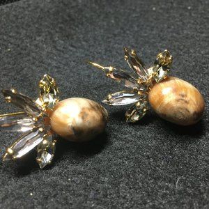 MARNI Authentic Pierced EARRINGS Tortoise Baguette Crystal